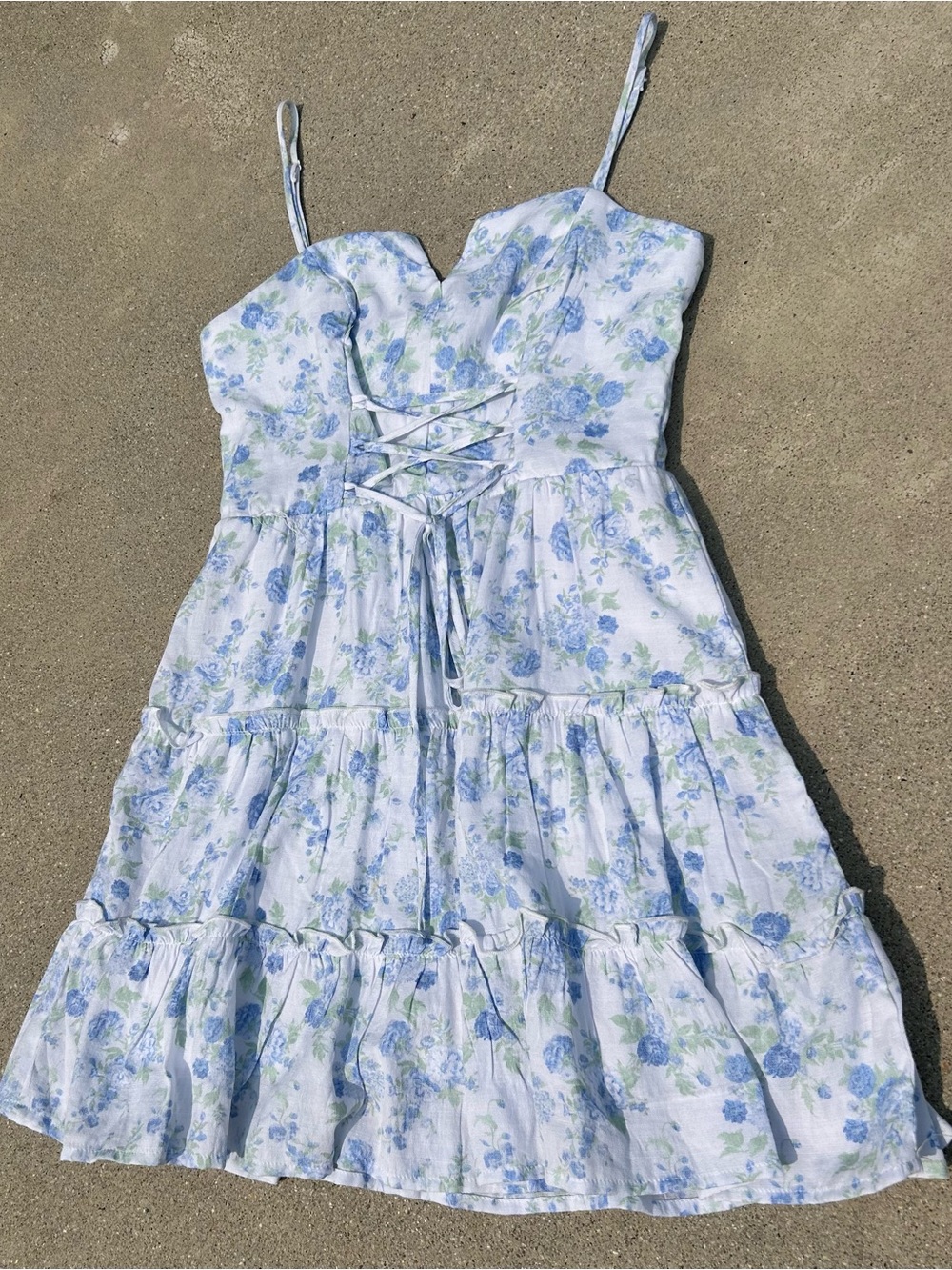 Altar’d State Blue and White Floral Ruffle Mini Dress